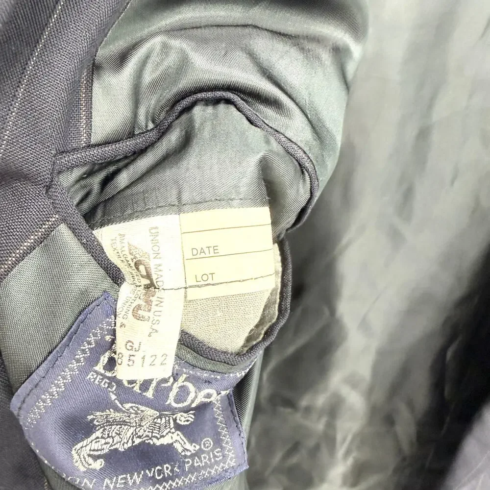 Vintage 90s Burberry Navy Blue 100% Wool Pinstripe Double Breasted Blazer